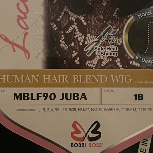 NWT Human Hair Blend Lace Front Wig MBLF90 Swiss Lace Juba (TT1B/B1) Color BLACK - Picture 4 of 4